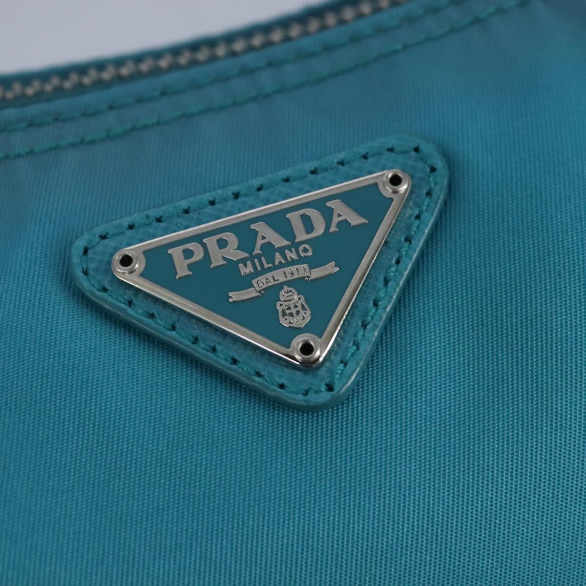 PRADA Accessory Pouch Nylon Turquoise Blue Silver Auth 100270