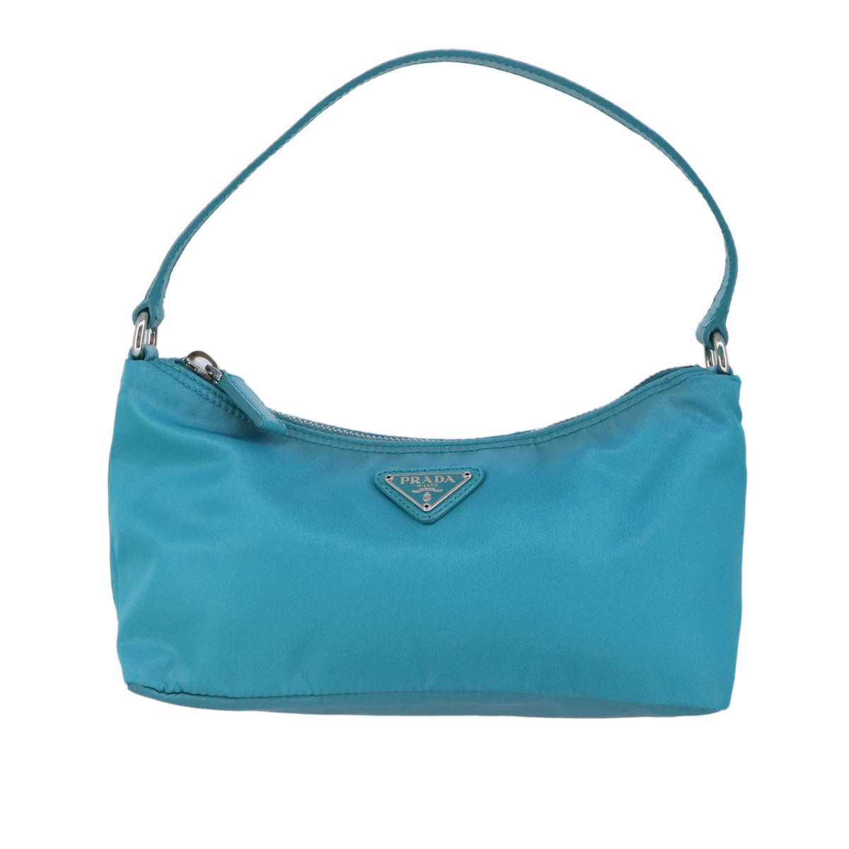 PRADA Accessory Pouch Nylon Turquoise Blue Silver Auth 100270