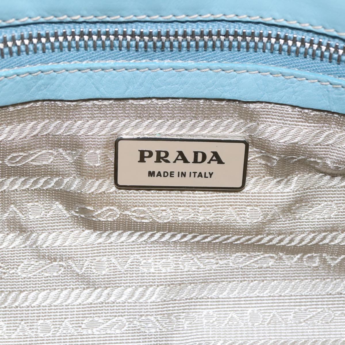 PRADA Shoulder Bag Nylon Leather Light Blue Silver Auth 100271