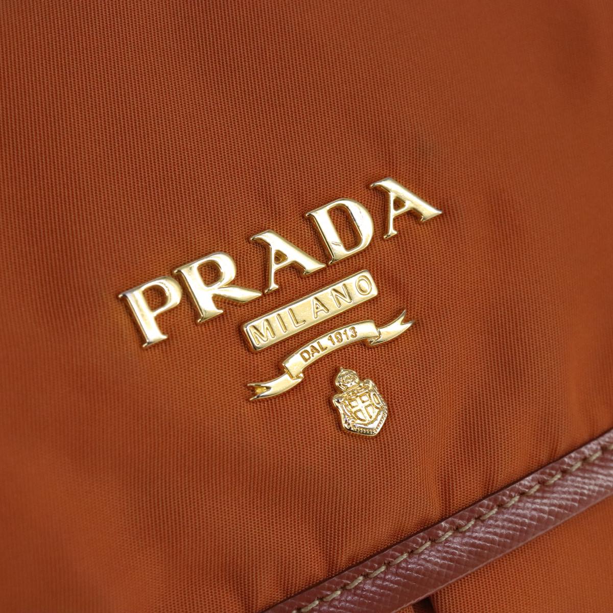 PRADA Shoulder Bag Nylon Orange Gold Auth 100273