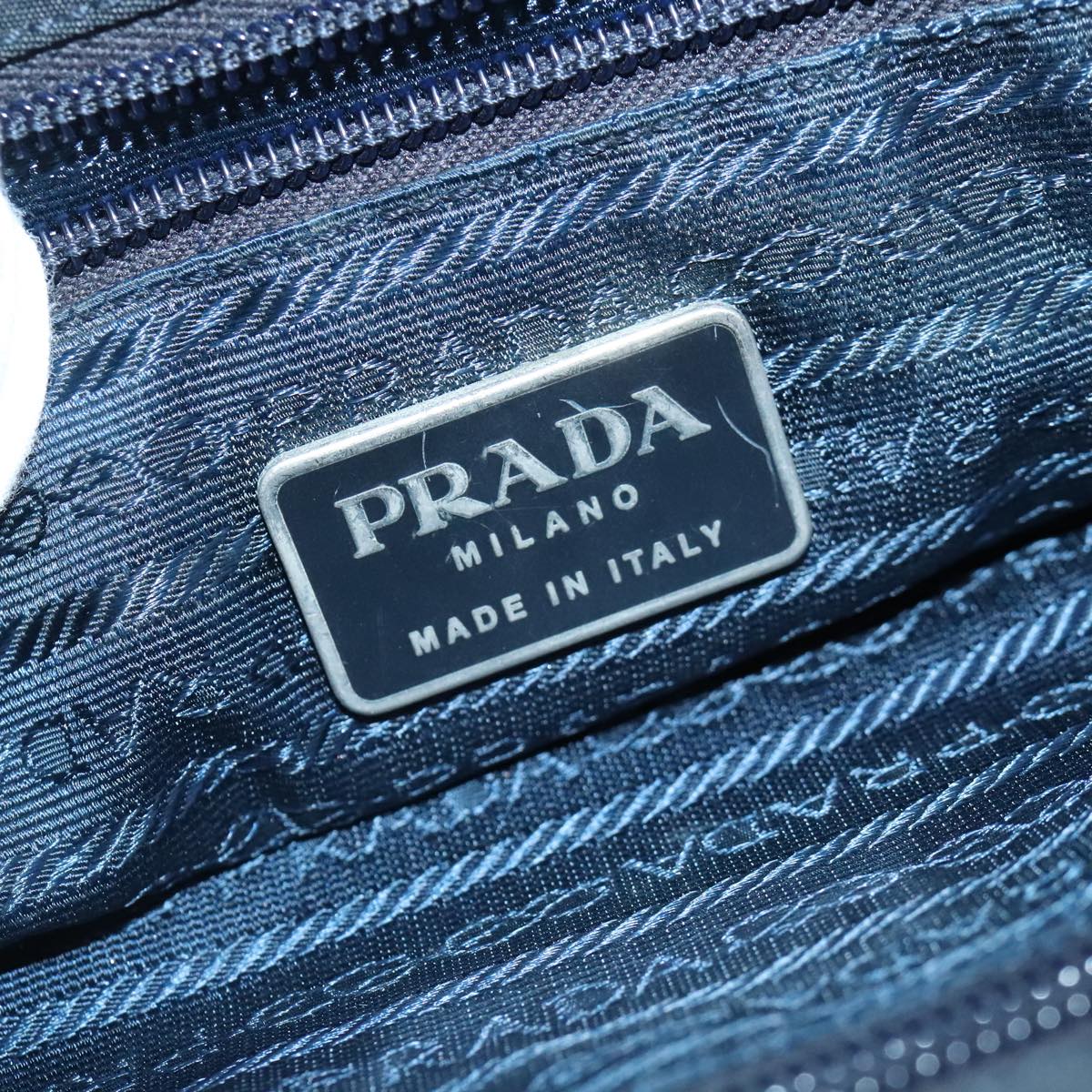 PRADA Hand Bag Nylon Silver Black Auth 100280