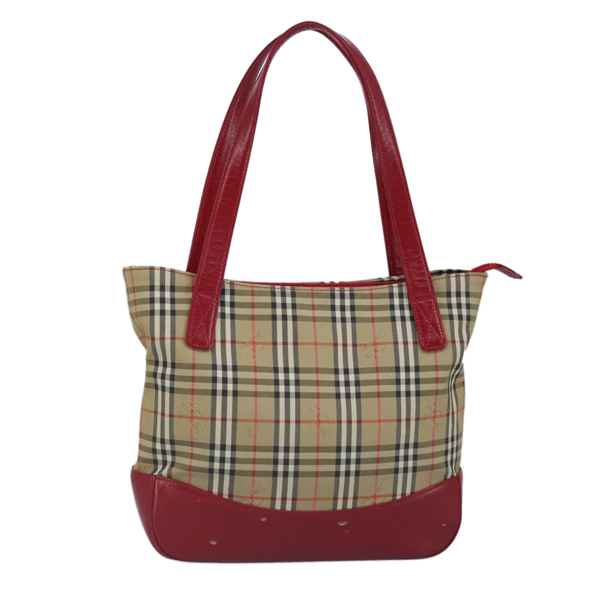 BURBERRY Nova Check Tote Bag Canvas Leather Beige Red Auth 100281