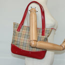 BURBERRY Nova Check Tote Bag Canvas Leather Beige Red Auth 100281-19