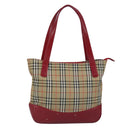 BURBERRY Nova Check Tote Bag Canvas Leather Beige Red Auth 100281-1