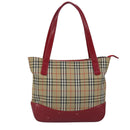BURBERRY Nova Check Tote Bag Canvas Leather Beige Red Auth 100281-13