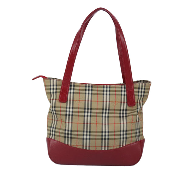 BURBERRY Nova Check Tote Bag Canvas Leather Beige Red Auth 100281