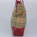 BURBERRY Nova Check Tote Bag Canvas Leather Beige Red Auth 100281-3