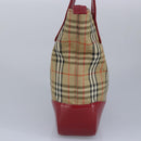 BURBERRY Nova Check Tote Bag Canvas Leather Beige Red Auth 100281-4