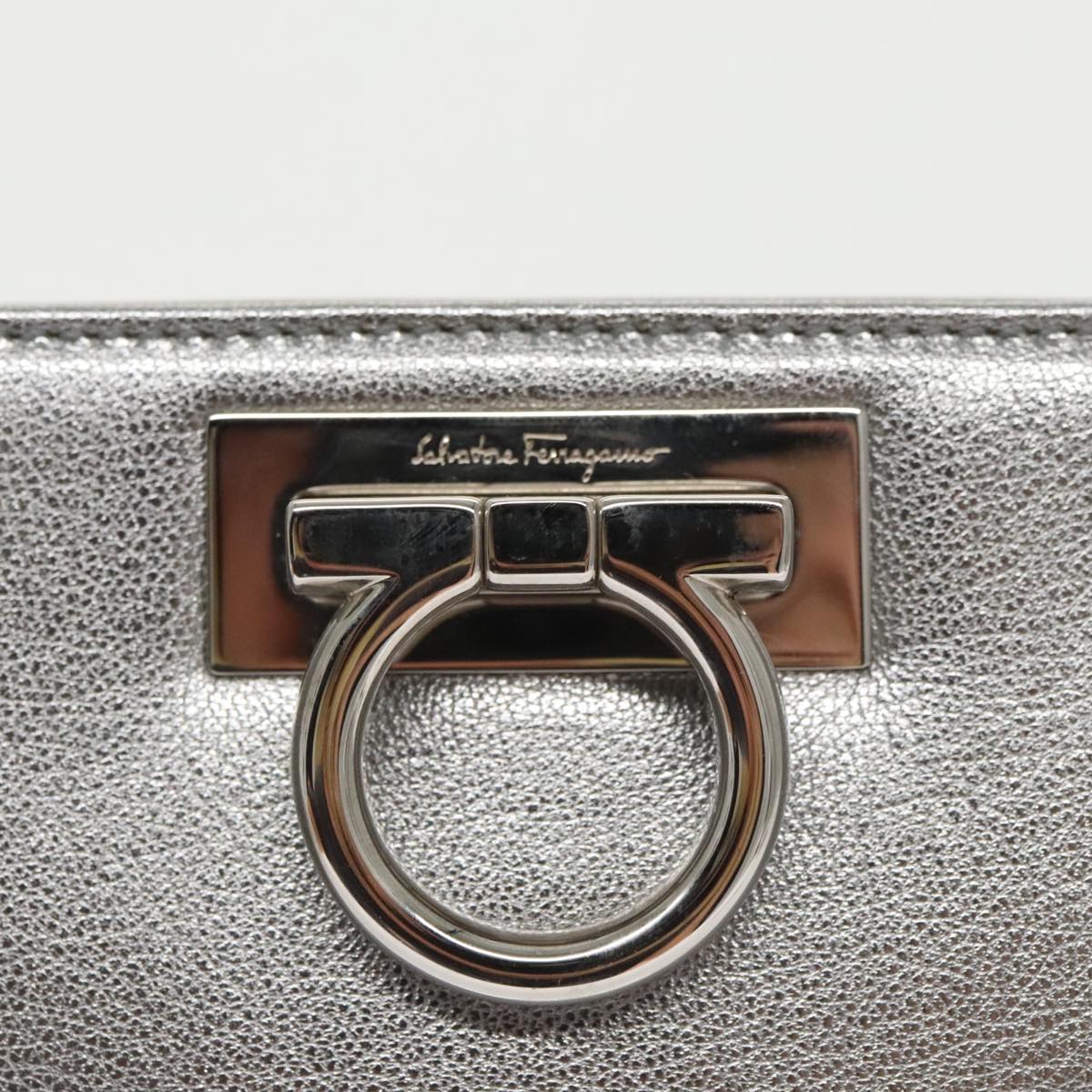 Salvatore Ferragamo Gancini Chain Shoulder Bag Leather Silver Auth 100290