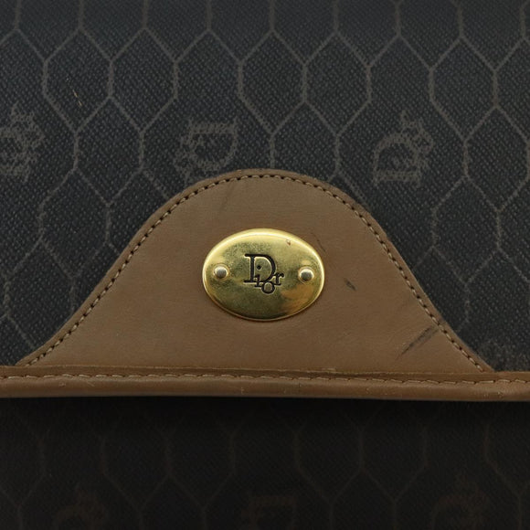 Christian Dior Honeycomb Canvas Shoulder Bag PVC Gold Black Auth 100296