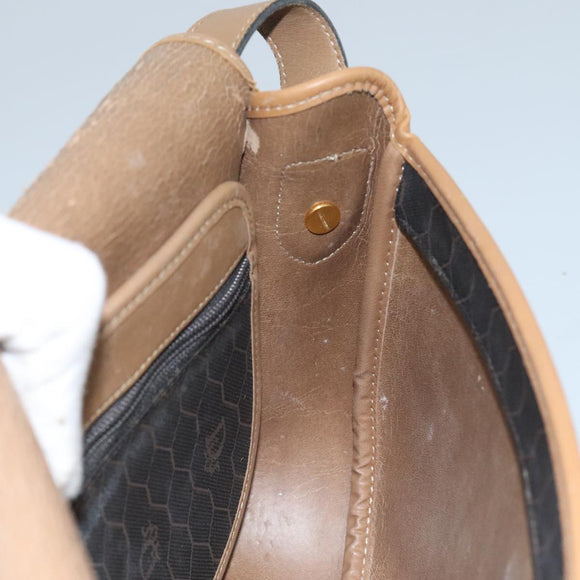 Christian Dior Honeycomb Canvas Shoulder Bag PVC Gold Black Auth 100296