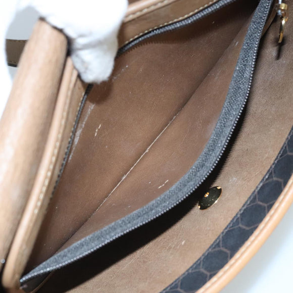 Christian Dior Honeycomb Canvas Shoulder Bag PVC Gold Black Auth 100296