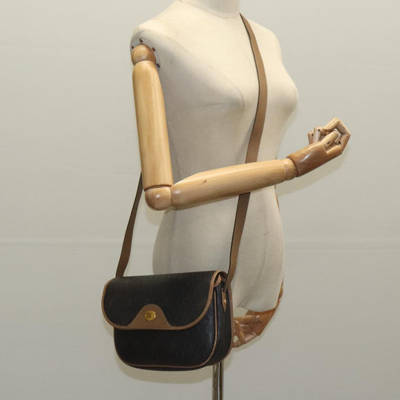 Christian Dior Honeycomb Canvas Shoulder Bag PVC Gold Black Auth 100296