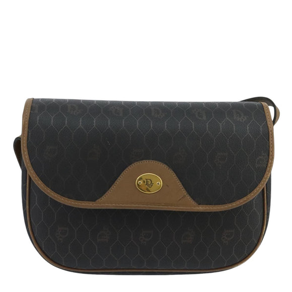 Christian Dior Honeycomb Canvas Shoulder Bag PVC Gold Black Auth 100296