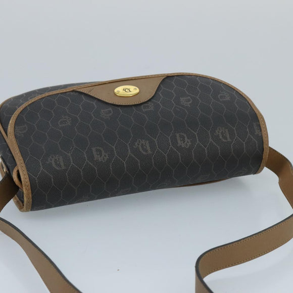 Christian Dior Honeycomb Canvas Shoulder Bag PVC Gold Black Auth 100296