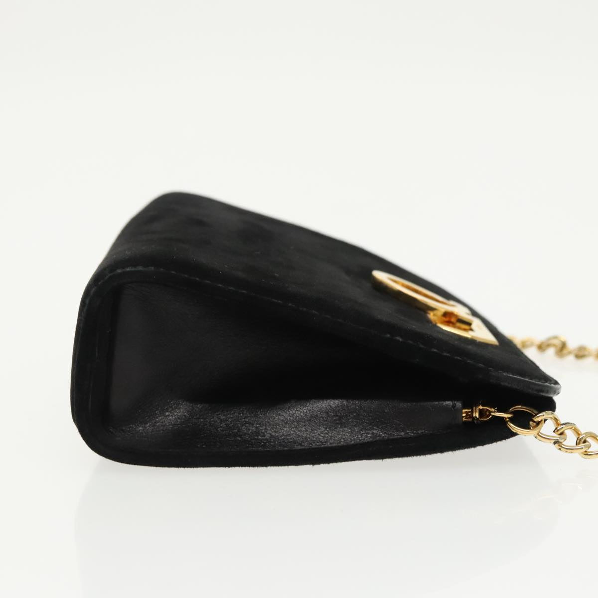 Salvatore Ferragamo Gancini Chain Shoulder Bag Suede Black Gold Auth 100302