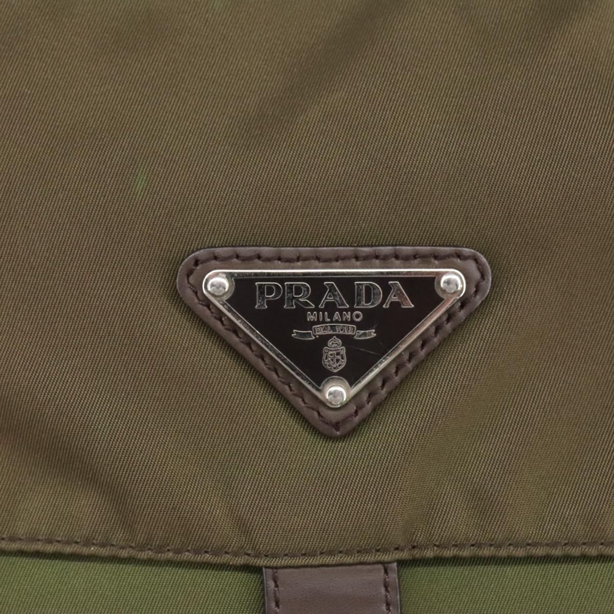 PRADA Shoulder Bag Nylon Khaki Silver Auth 100310