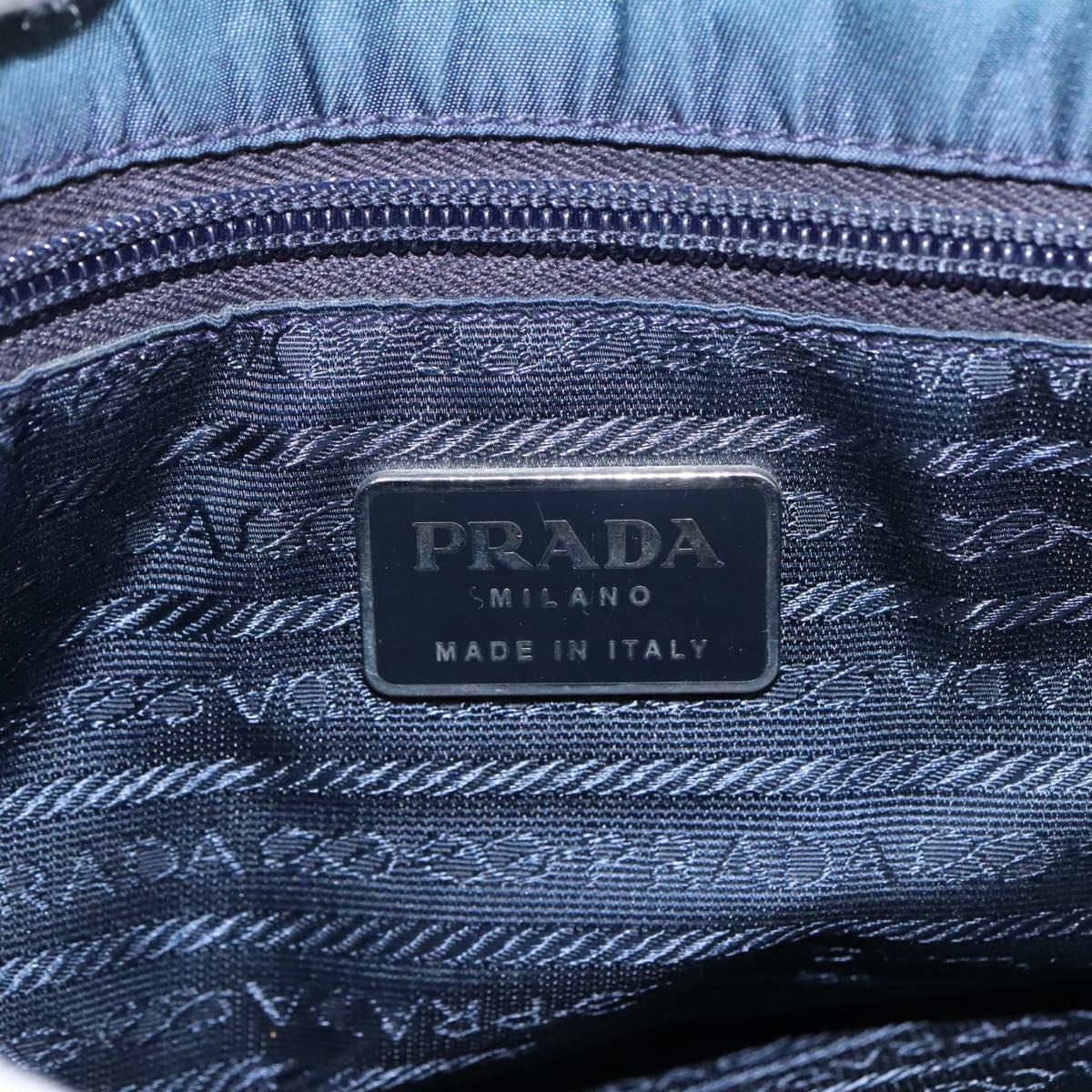 PRADA Tote Bag Nylon Blue Silver Auth 100311