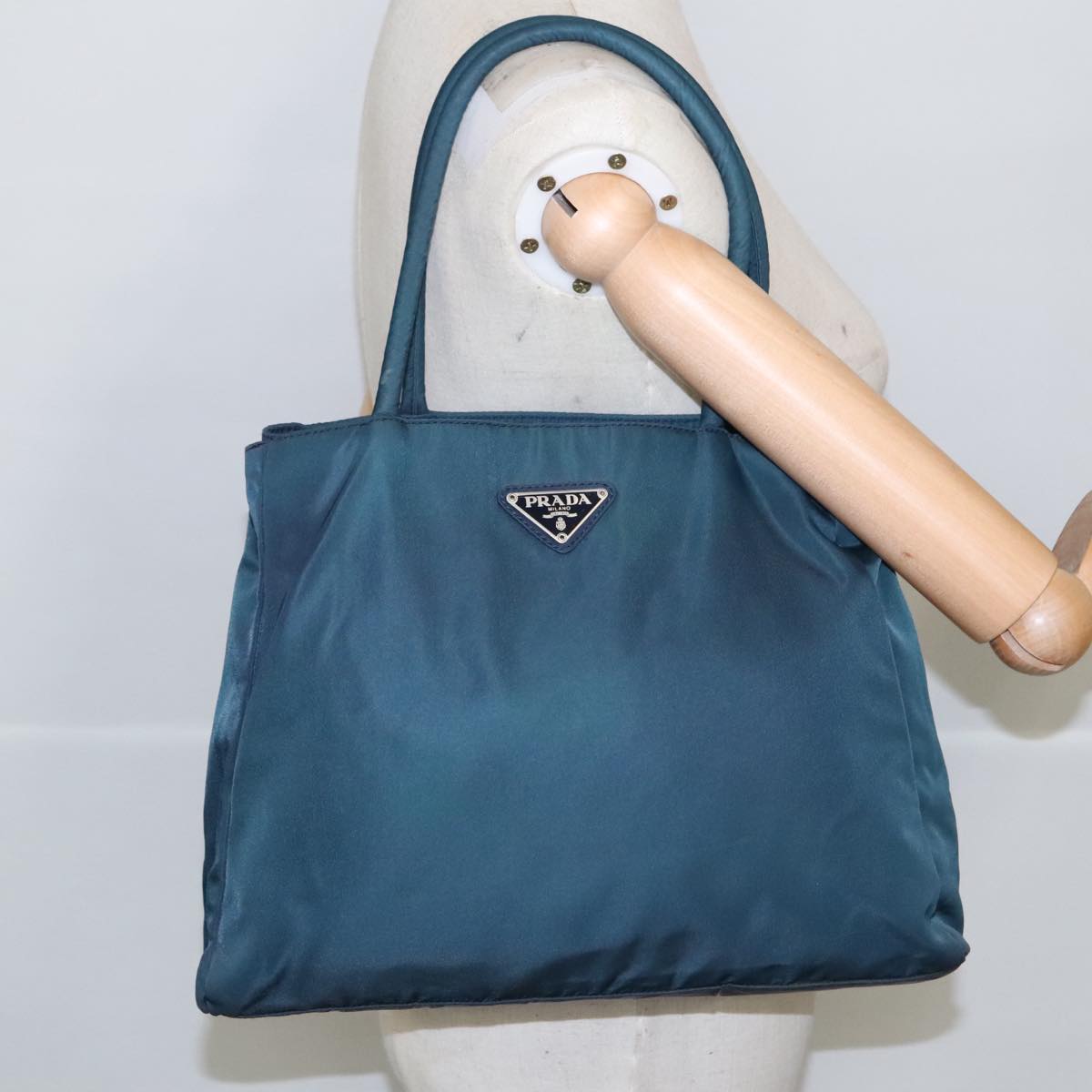 PRADA Tote Bag Nylon Blue Silver Auth 100311