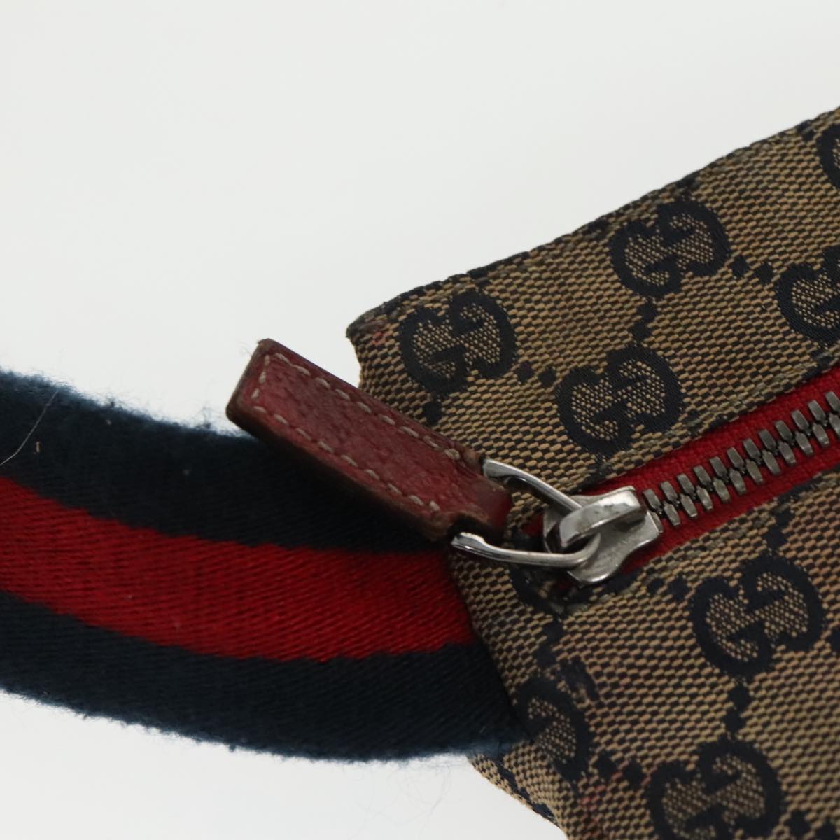 GUCCI GG Canvas Sherry Line Waist bag Red Navy Silver 28566 Auth 100313