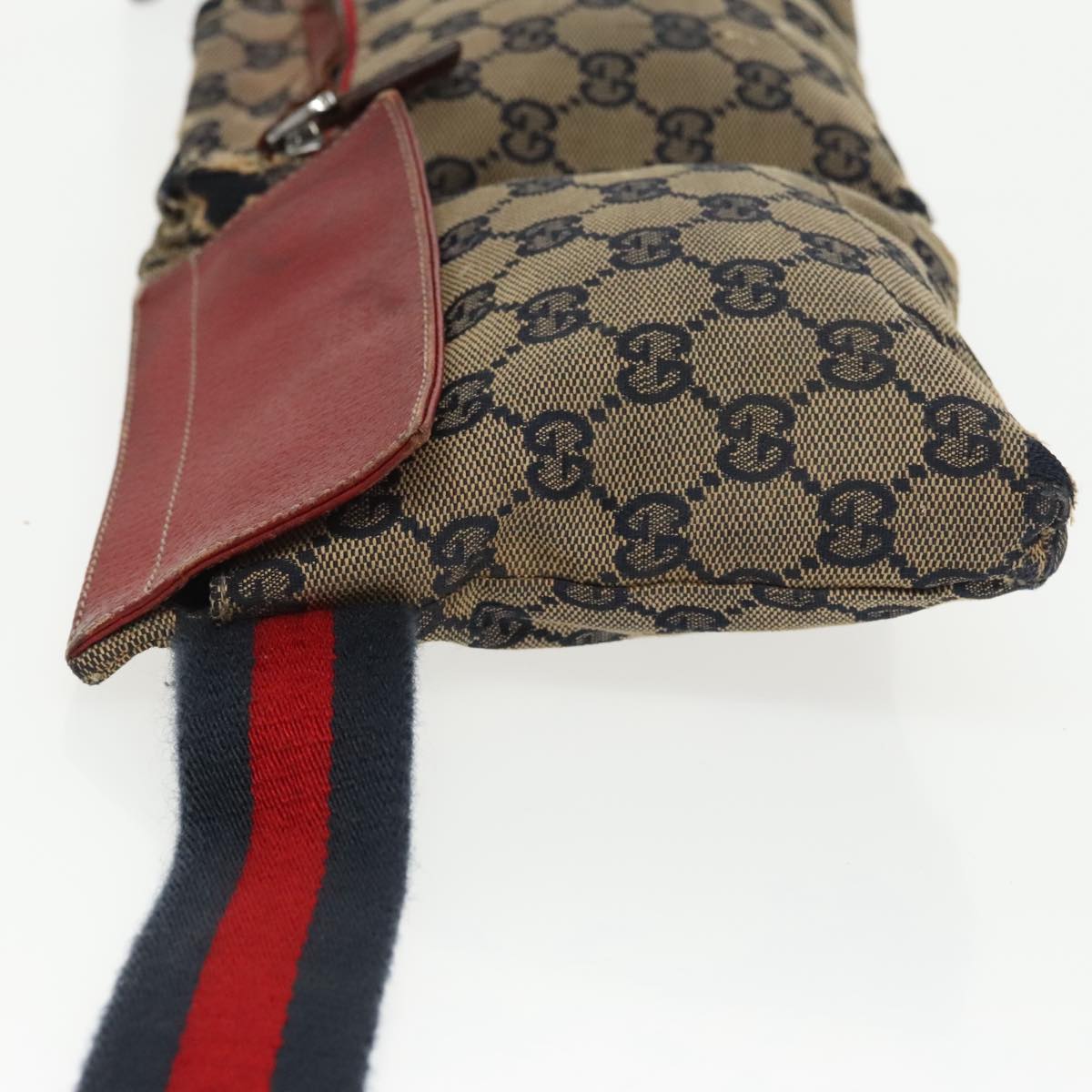 GUCCI GG Canvas Sherry Line Waist bag Red Navy Silver 28566 Auth 100313