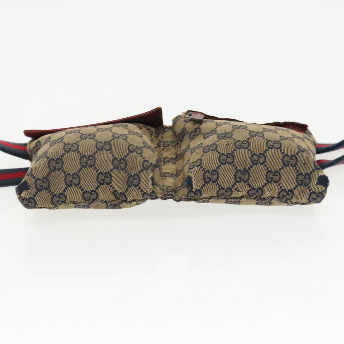 GUCCI GG Canvas Sherry Line Waist bag Red Navy Silver 28566 Auth 100313