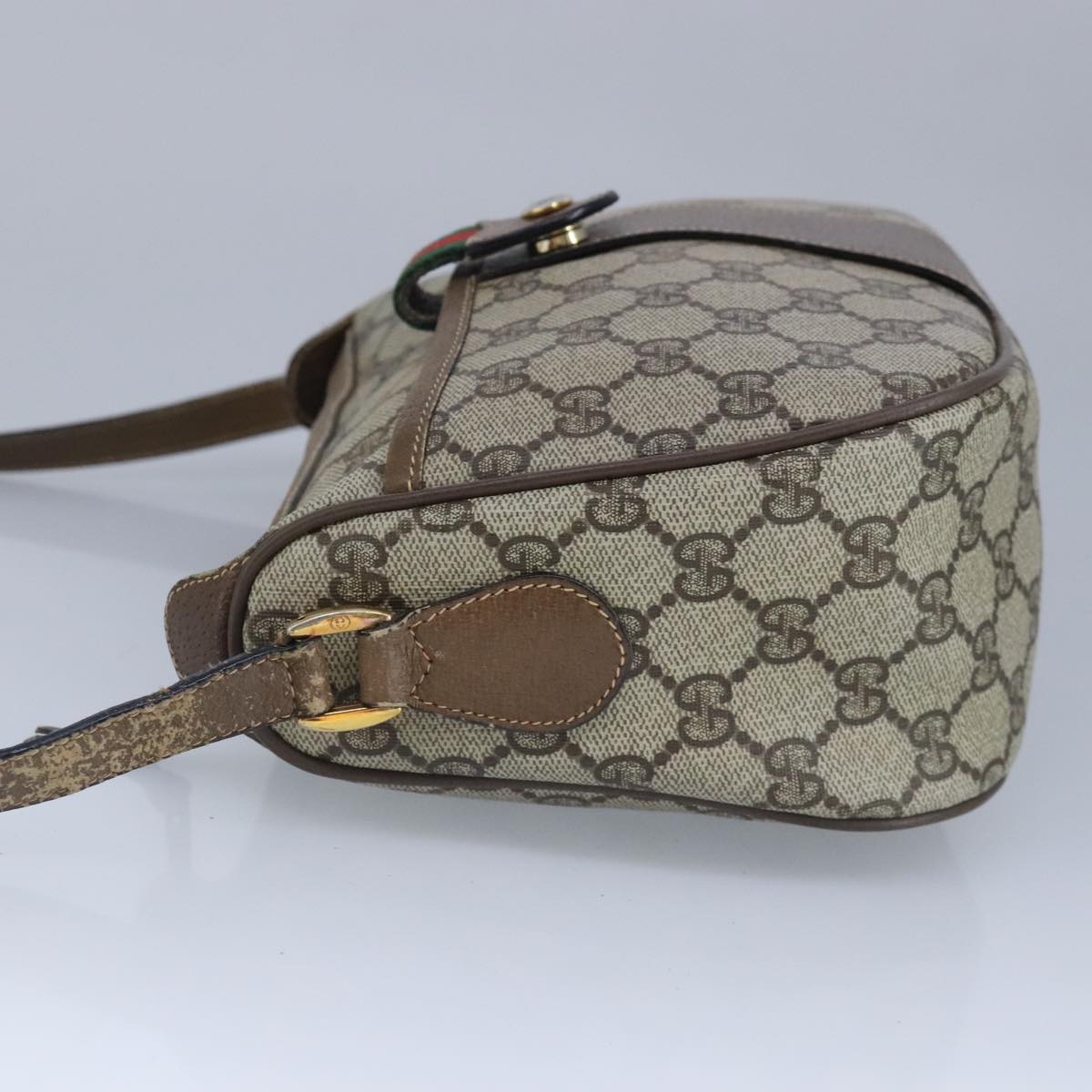 GUCCI GG Supreme Web Sherry Line Shoulder Bag PVC Beige Gold Auth 100314