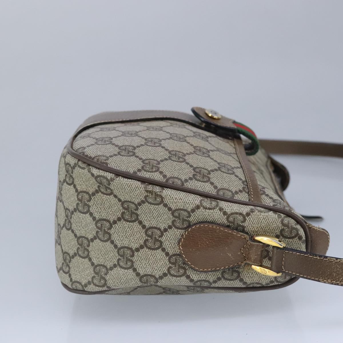 GUCCI GG Supreme Web Sherry Line Shoulder Bag PVC Beige Gold Auth 100314