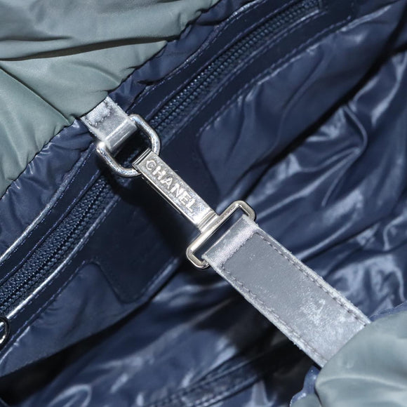 CHANEL Cococoon Shoulder Bag Nylon Gray Silver CC Auth 100324