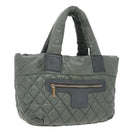 CHANEL Cococoon Shoulder Bag Nylon Gray Silver CC Auth 100324-1