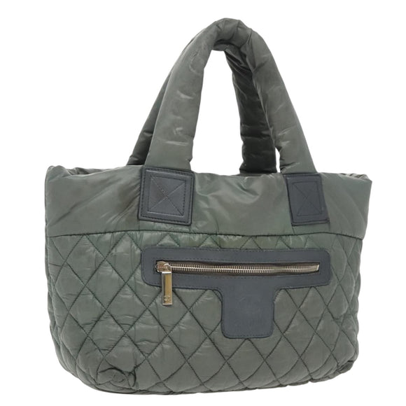 CHANEL Cococoon Shoulder Bag Nylon Gray Silver CC Auth 100324