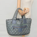 CHANEL Cococoon Shoulder Bag Nylon Gray Silver CC Auth 100324-25