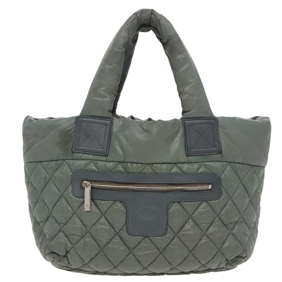 CHANEL Cococoon Shoulder Bag Nylon Gray Silver CC Auth 100324