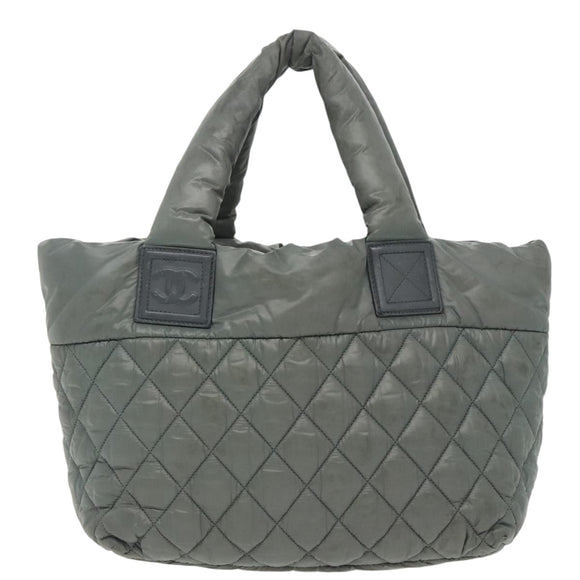CHANEL Cococoon Shoulder Bag Nylon Gray Silver CC Auth 100324