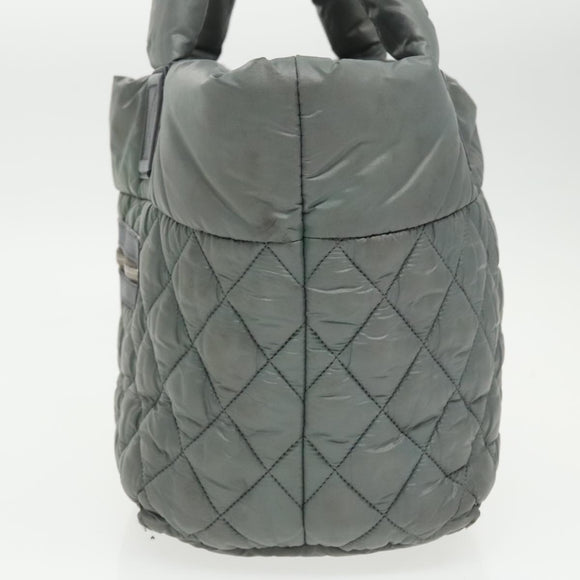 CHANEL Cococoon Shoulder Bag Nylon Gray Silver CC Auth 100324