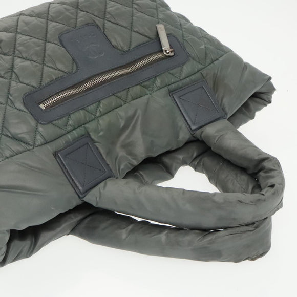 CHANEL Cococoon Shoulder Bag Nylon Gray Silver CC Auth 100324