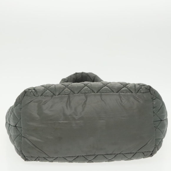 CHANEL Cococoon Shoulder Bag Nylon Gray Silver CC Auth 100324