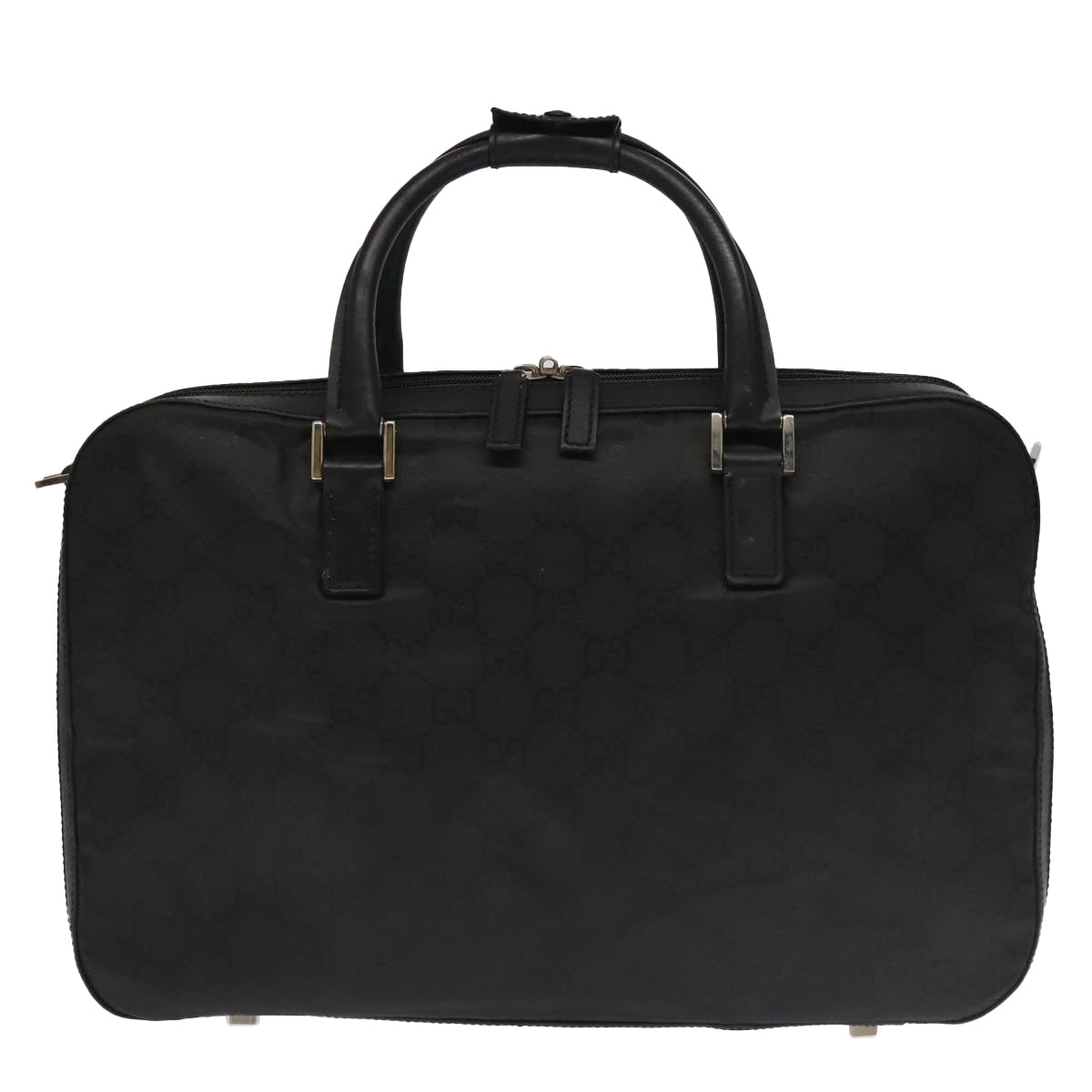 GUCCI GG Canvas Business Bag Black Silver Auth 100341