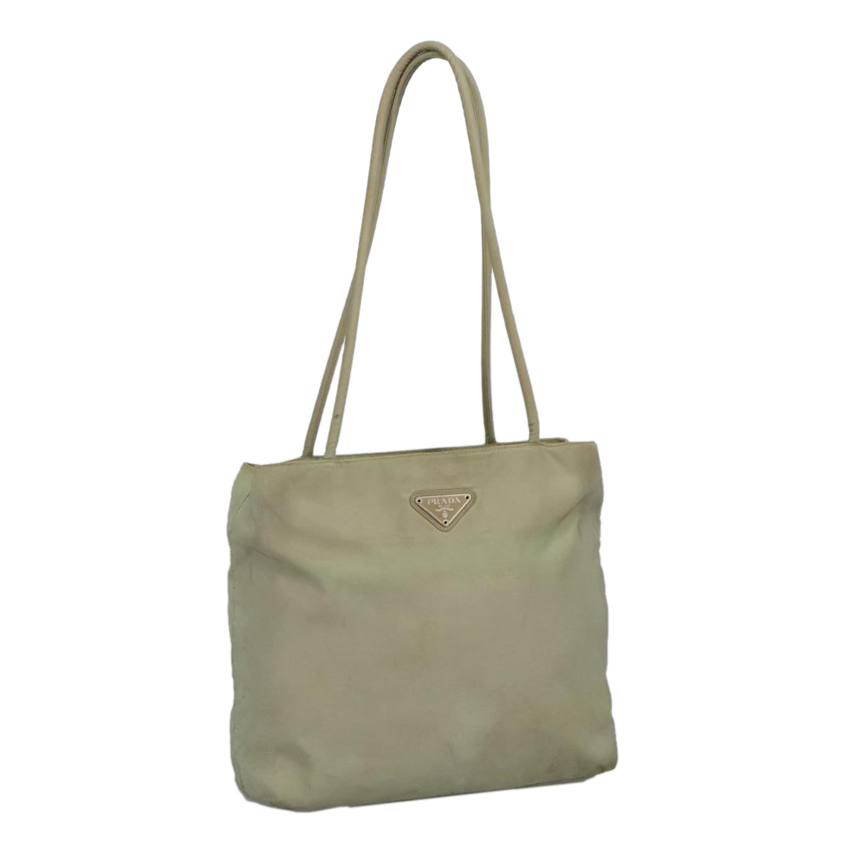 PRADA Tote Bag Nylon Khaki Silver Auth 100344