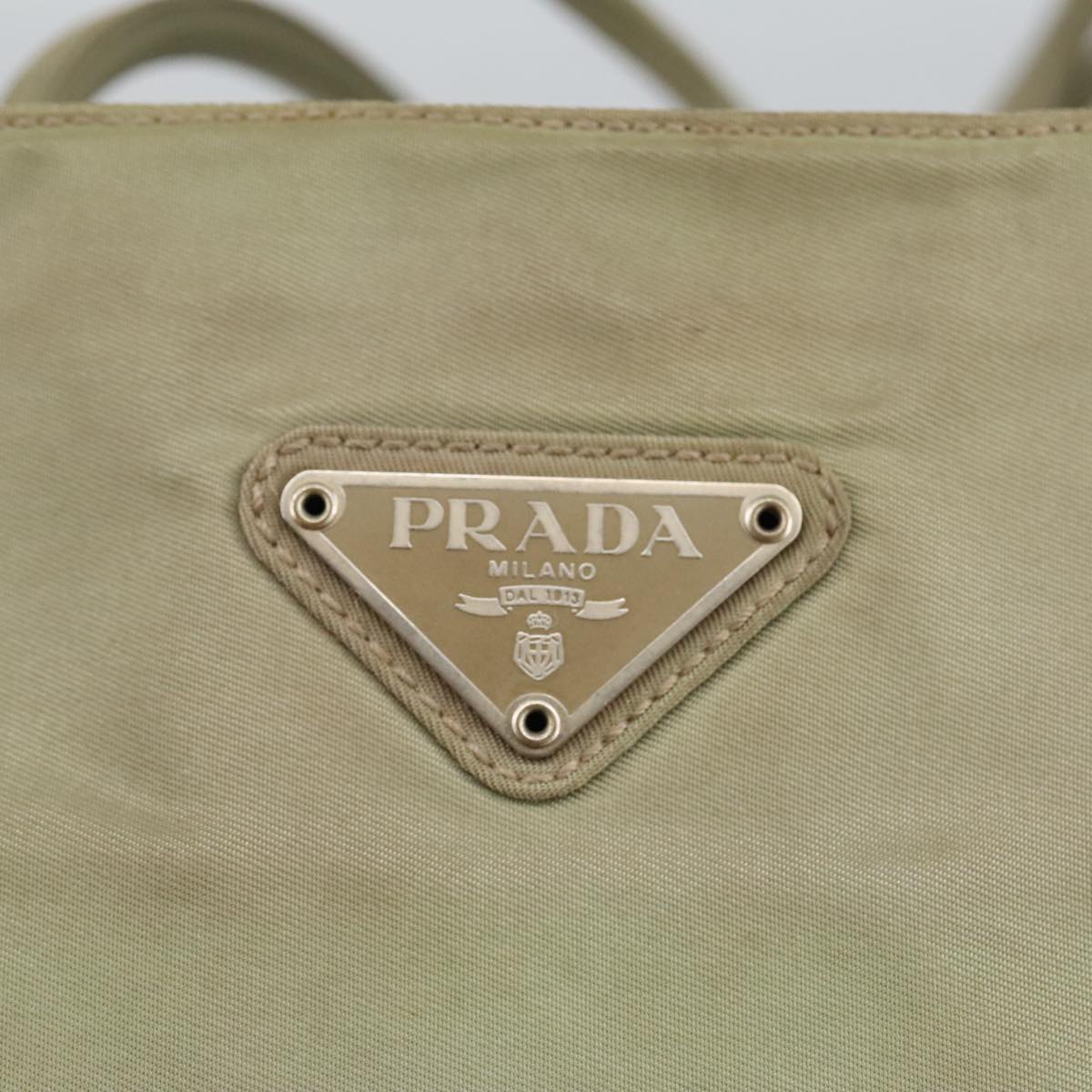 PRADA Tote Bag Nylon Khaki Silver Auth 100344