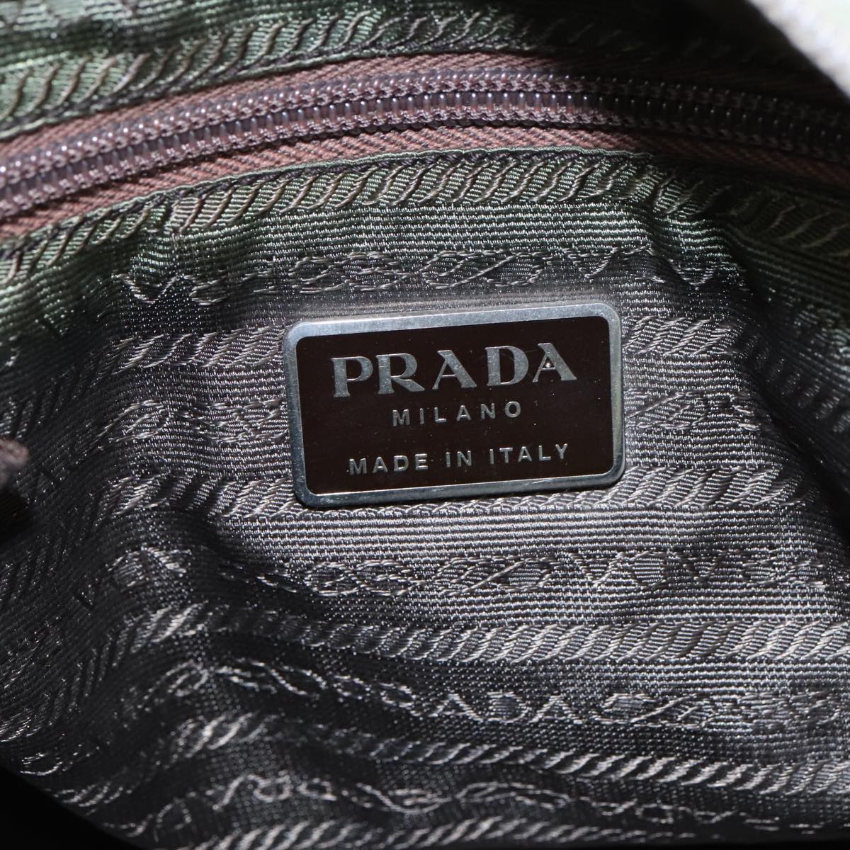 PRADA Tote Bag Nylon Khaki Silver Auth 100344