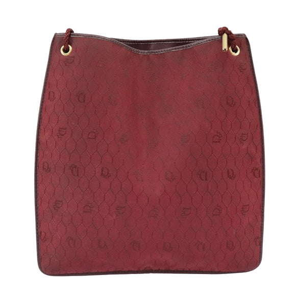 Christian Dior Honeycomb Canvas Shoulder Bag Red Gold Auth 100345