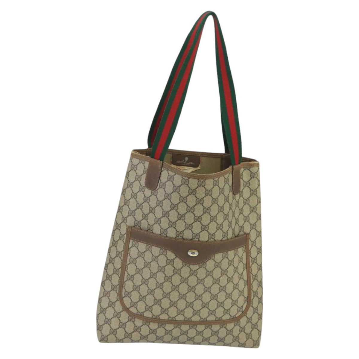 GUCCI GG Supreme Web Sherry Line Tote Bag PVC Beige Red 40 02 003 Auth 100347