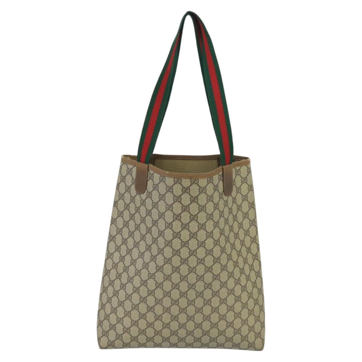 GUCCI GG Supreme Web Sherry Line Tote Bag PVC Beige Red 40 02 003 Auth 100347 - 0