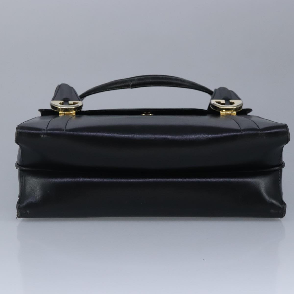 GUCCI Hand Bag Leather Black Gold Auth 100355