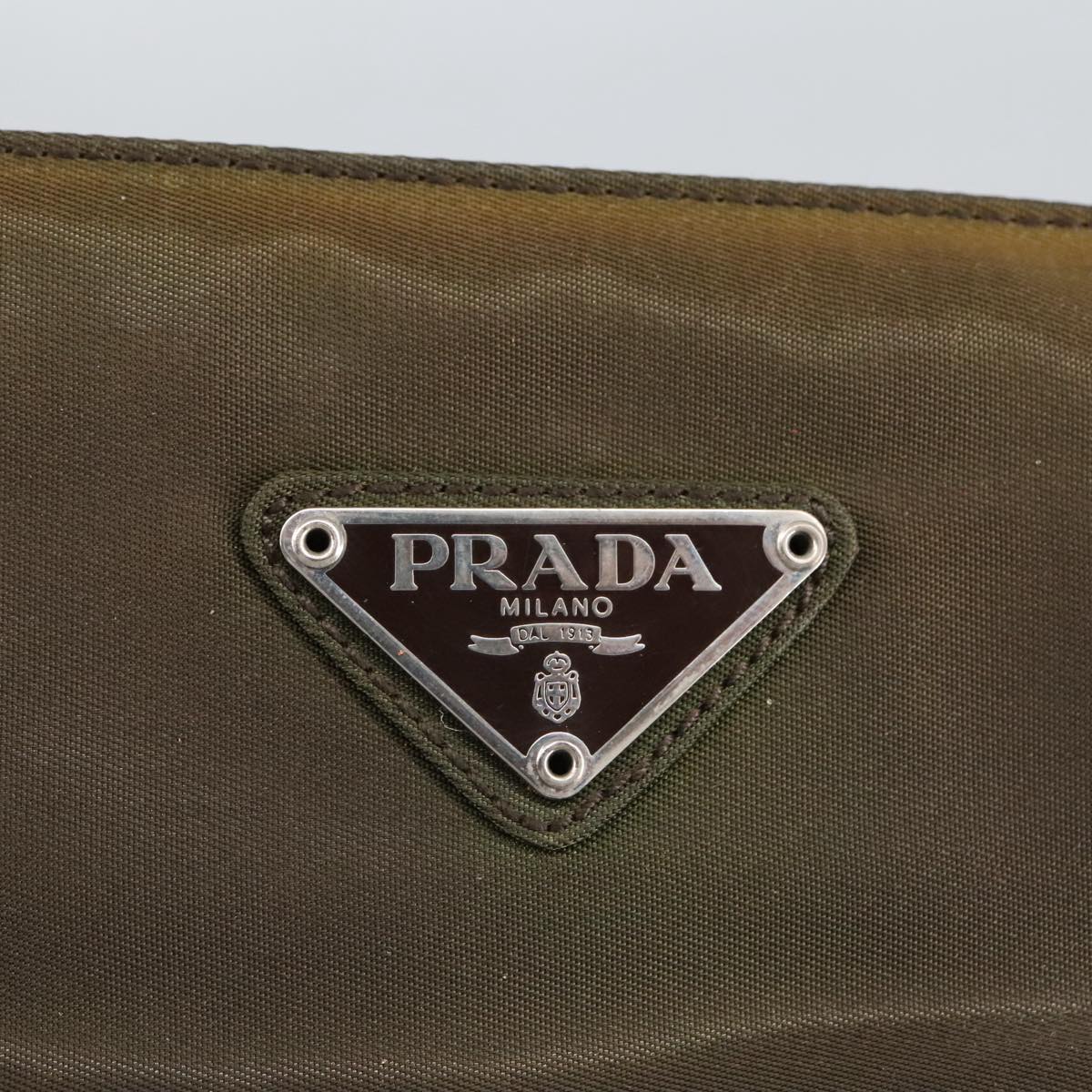 PRADA Tote Bag Nylon Khaki Silver Auth 100370