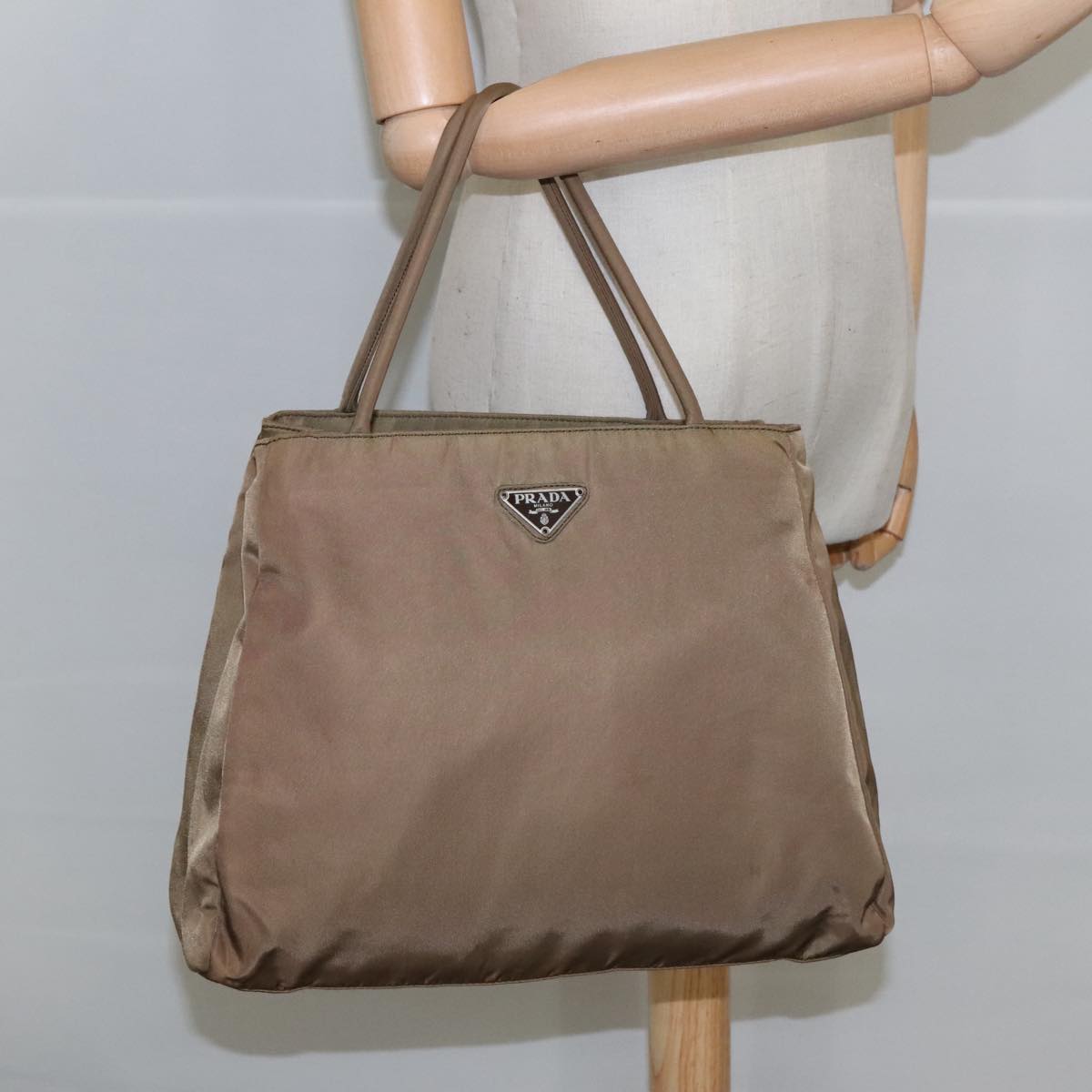 PRADA Tote Bag Nylon Khaki Auth 100371