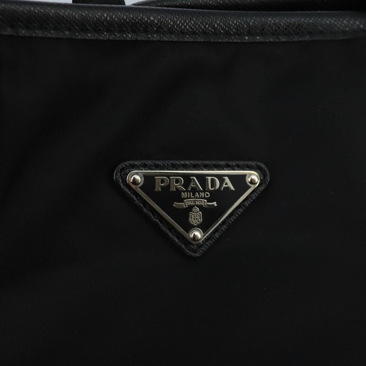 PRADA Tote Bag Nylon Black Silver Auth 100372