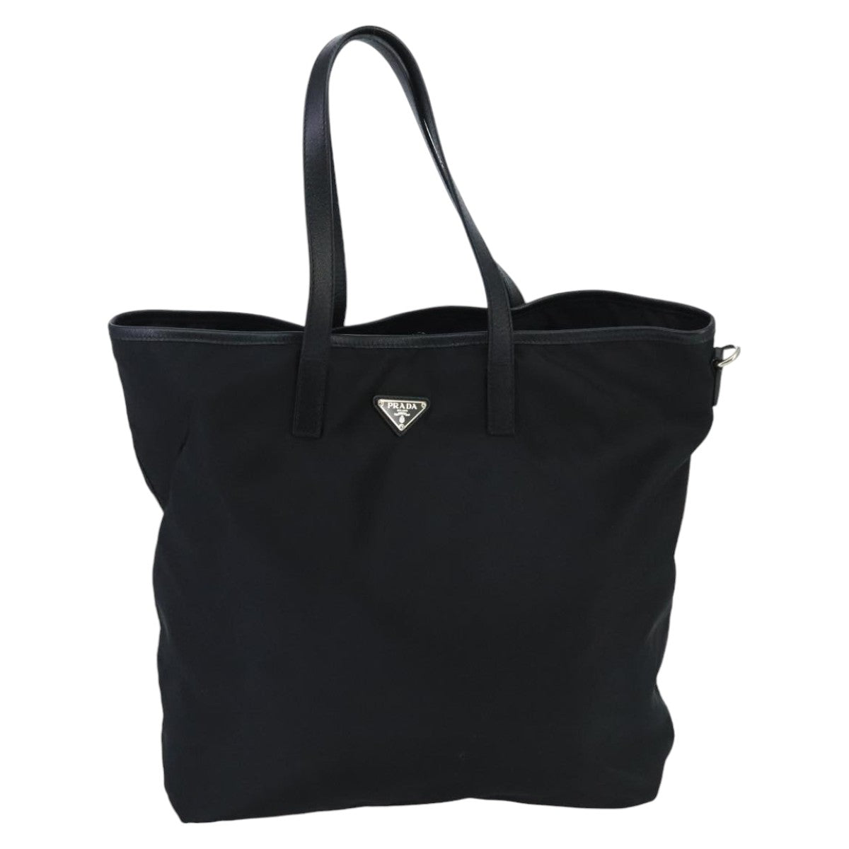 PRADA Tote Bag Nylon Black Silver Auth 100372