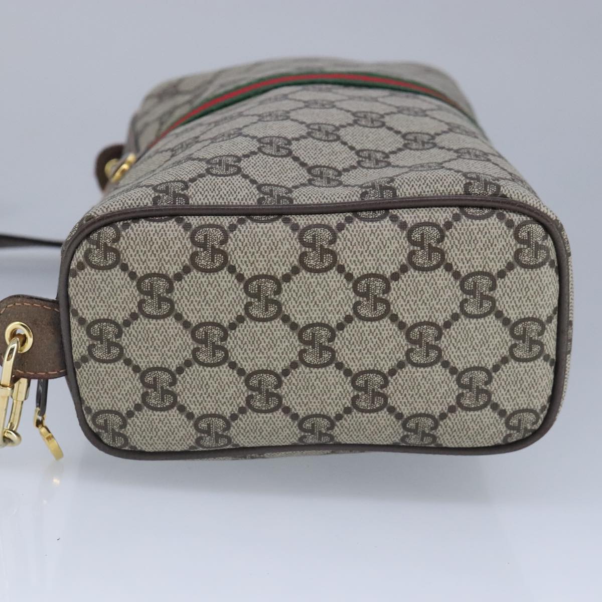 GUCCI GG Supreme Web Sherry Line Shoulder Bag PVC Beige Gold Auth 100378